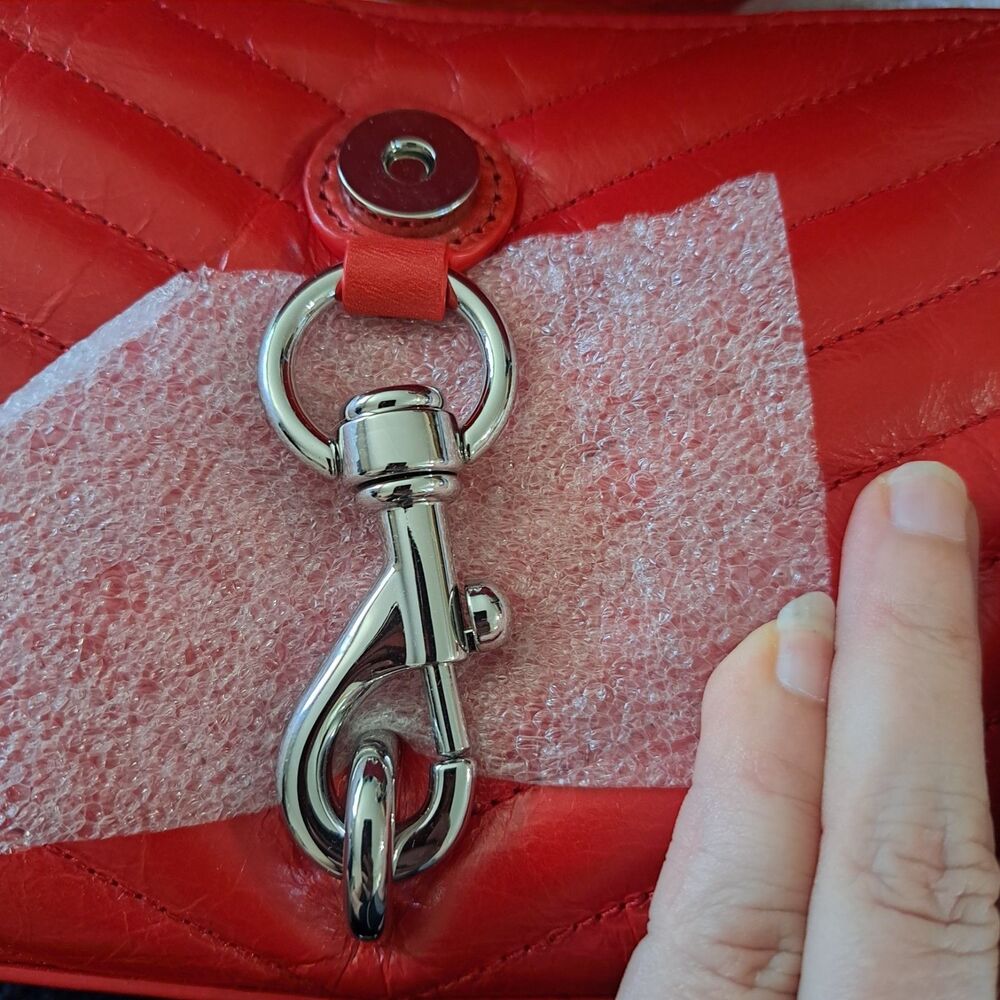 Rebecca Minkoff Crossbody Bag Red Chevron Quilted Leather Silver Chain Hardware - Picture 5 of 14